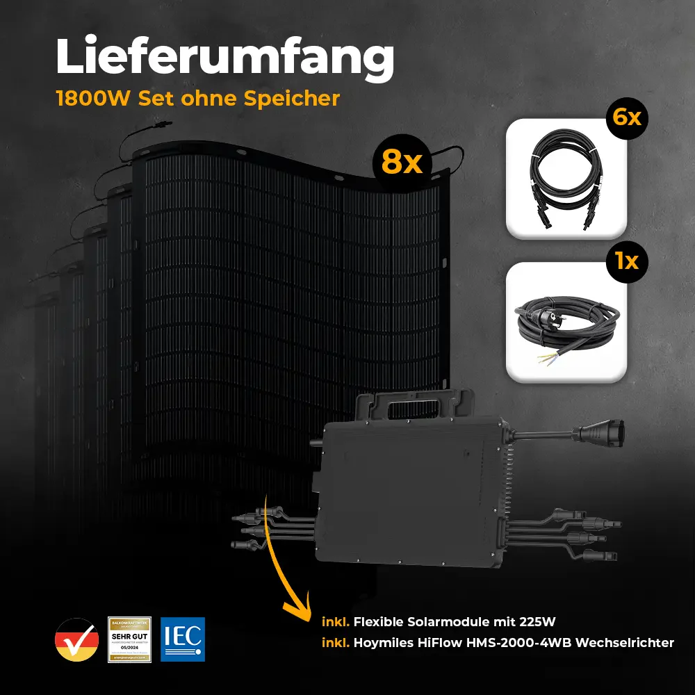 Balkonkraftwerk 1800W mit flexiblen Solarmodulen ohne Speicher - Set - Image 2
