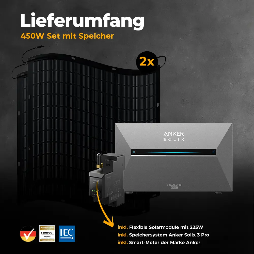Balkonkraftwerk 450W mit flexiblen Solarmodulen mit Speicher Anker SOLIX 3 Pro - Set - Image 2
